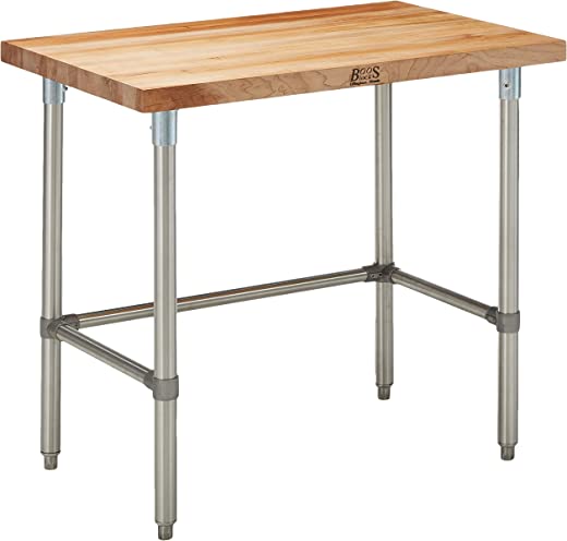 John Boos SNB07 Maple Top Work Table with Stainless Steel Base and Bracing, 36″ Long x 30″ Wide x 1-3/4″ Thick