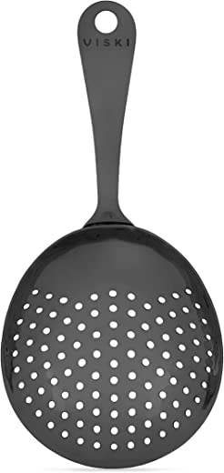 Julep Strainer by Viski | Professional Metal Stainless Steel Cocktail Strainer for Kitchen with Handle | Home bar tool, gunmetal