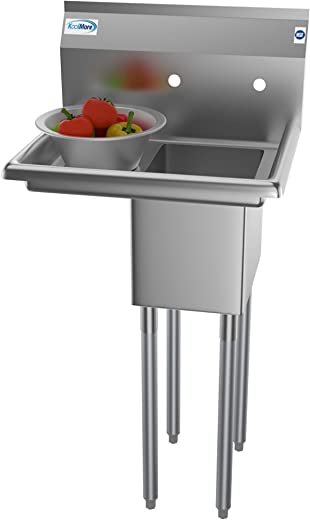 KoolMore 1 Compartment Stainless Steel NSF Commercial Kitchen Prep & Utility Sink with Drainboard – Bowl Size 10″ x 14″ X 10″