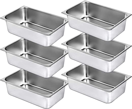 Mophorn 6 Pack Hotel Pan Full Size 6-Inch Steam Table Pan 22 Gauge/0.8mm Thick Stainless Steel 20.8″L x 12.8″W Full Size Hotel Pan Anti Jam Steam…