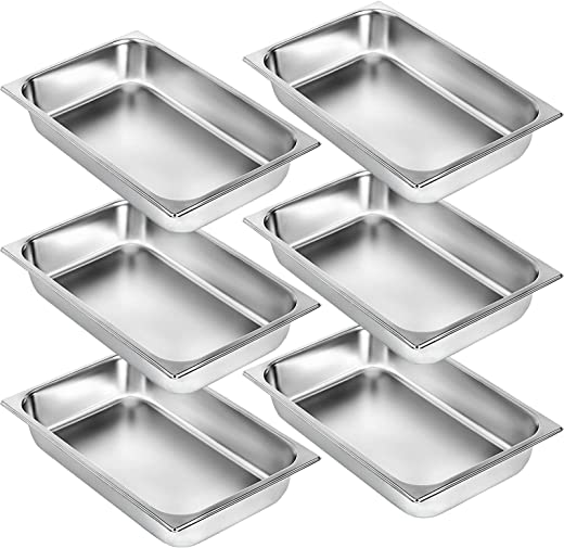 Mophorn 6 Pack Hotel Pans Full Size 4-Inch Deep Steam Table Pan 22 Gauge/0.8mm Thick Stainless Steel 20.8″L x 12.8″W Full Size Hotel Pan Anti Jam…