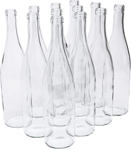 North Mountain Supply – LDC W82 Clear/Flint 750ml Glass California Hock Wine Bottle Flat-Bottomed Cork Finish – Case of 12 – Clear/Flint