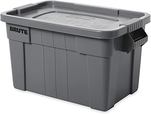 Rubbermaid Commercial Products Brute Tote Storage Container With Lid, 20- Gallon, Gray (FG9S3100GRAY)