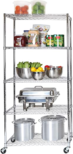 Seville Classics UltraDurable Commercial-Grade 5-Tier NSF-Certified Steel Wire Shelving with Wheels, 36″ W x 18″ D, Chrome
