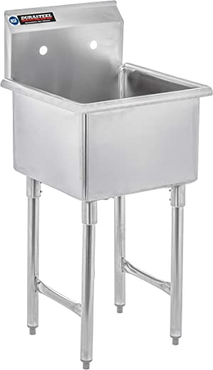 Stainless Steel Prep & Utility Sink – DuraSteel 1 Compartment Commercial Kitchen Sink – NSF Certified – Single 18″ x 18″ Inner Tub (Restaurant,…