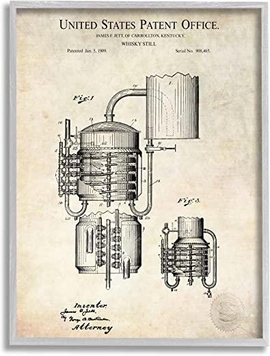 Stupell Industries Vintage Whiskey Still Liquor Detailed Blueprint Diagram, Design by Karl Hronek