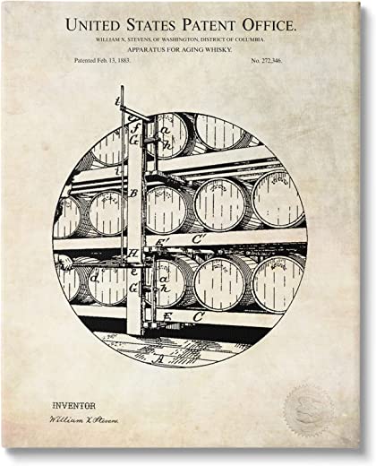 Stupell Industries Whiskey Aging Barrel Detailed Vintage Patent Diagram, Design by Karl Hronek