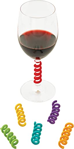 TrueZoo Stem Spring: Set of 6 Multicolored coil shaped Silicone Wine Glass Marker Charms
