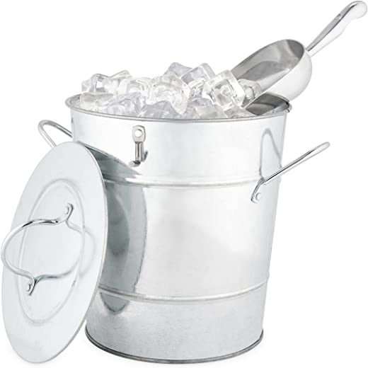 Twine Ice Bucket With Lid And Ice Scoop, Galvanized Metal Drink Tub, Wine And Beer Chiller, Holds 5.35 Gallons
