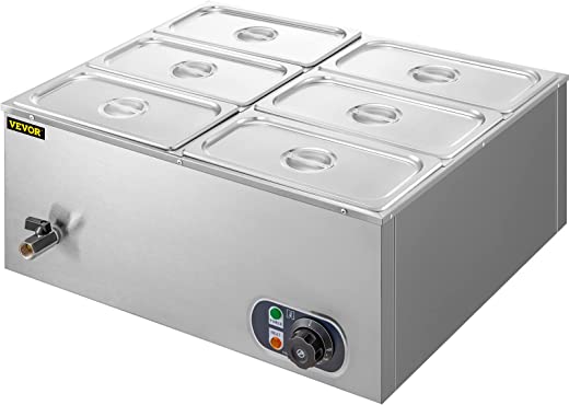 VEVOR 110V 6-Pan Commercial Food Warmer 850W Electric Countertop Steam Table 15cm/6inch Deep Stainless Steel Bain Marie Buffet Large Capacity 7…