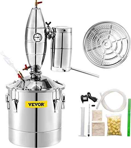 VEVOR 70L 18.5Gal Water Alcohol Distiller 304 Stainless Steel Alcohol Still Wine Making Boiler Home Kit with Thermometer for Whiskey Brandy…