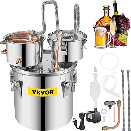VEVOR Alcohol Still 5 Gal 19L Water Alcohol Distiller Copper Tube With Circulating Pump Home Brewing Kit Build-in Thermometer for DIY Whisky Wine…
