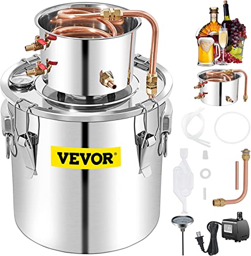 VEVOR Alcohol Still, 50L Distillery Kit w/Condenser & Pump, 13.2Gal Alcohol Still w/Copper Tube, Whiskey Distilling Kit w/Build-in Thermometer,…