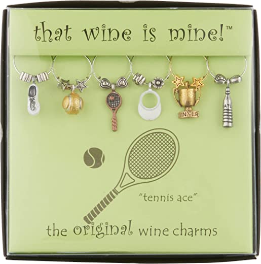 Wine Things 6-Piece Tennis Ace Wine Charms, Painted