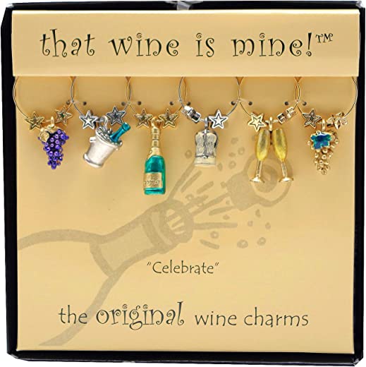 Wine Things Celebrate, Painted Wine Charms, Fits neatly around stem, Multicolor