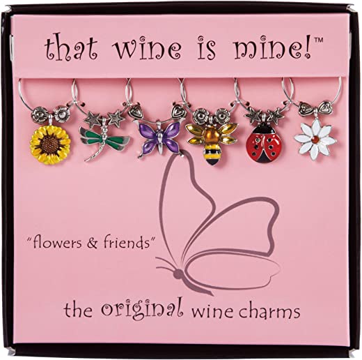 Wine Things Flowers & Friends, Painted Wine Charms, Fits neatly around stem, Multicolor