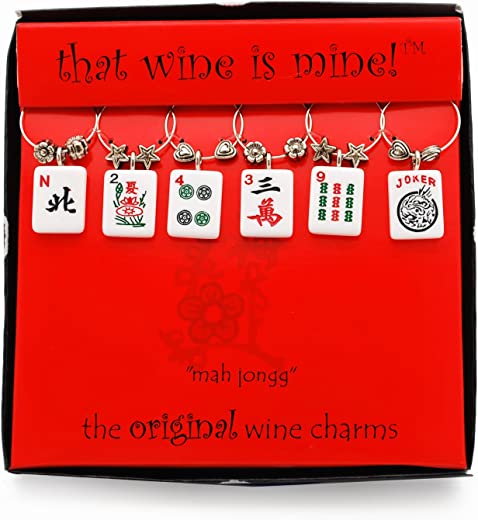 Wine Things Mah Jongg, Painted Wine Charms, Fits neatly around stem, Multicolor