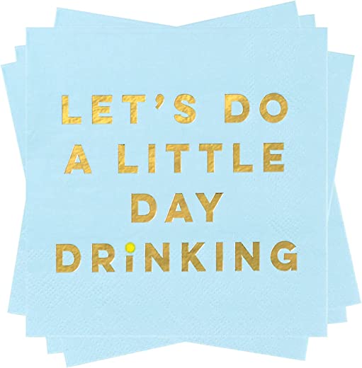 X&O Paper Goods TW4-22027 Let’s Do A Little Day Drinking Paper Cocktail Napkins, 5” x 5”, Blue, 20pcs