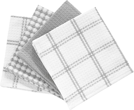 100% Cotton Flat Waffle Dish Cloths for Washing Dishes, 12″x13″, 4-Pack, Gray T-fal Textiles