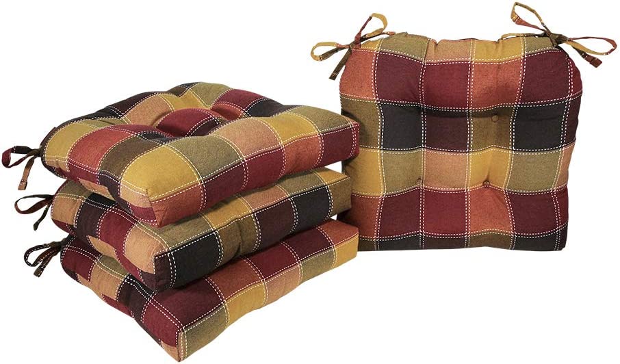Arlee – Harris Plaid Chair Pad Seat Cushion, Full-Length Ties for Non-Slip Support, Durable, Superior Comfort and Softness, Reduces Pressure,…