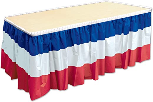 Beistle Patriotic Table Skirting, 29″ x 14′, Red/White/Blue