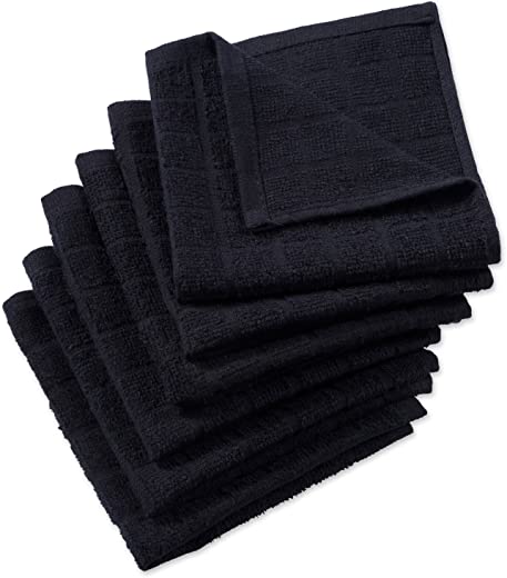 DII Basic Terry Collection Solid Windowpane Dishcloth Set, 12×12, Black, 6 Piece
