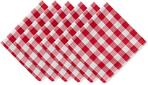DII Checkered Tabletop Collection 100% Cotton, Machine Washable, Napkin Set, 20×20, Red, 6 Piece