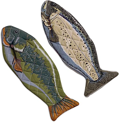 DII Cotton Lake House Fish Oven Mitts, 6 X 16.5 Set of 2, Machine Washable and Heat Resistant for Kitchen Cooking and Baking