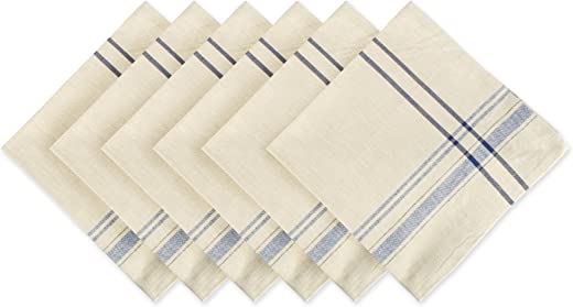 DII French Stripe Tabletop Collection Farmhouse Style Napkin Set, 20×20, Taupe/Blue, 6 Piece