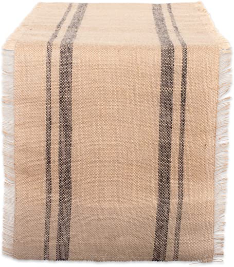 DII Jute Burlap Collection Kitchen Tabletop, Table Runner, 14×72, Double Border Gray