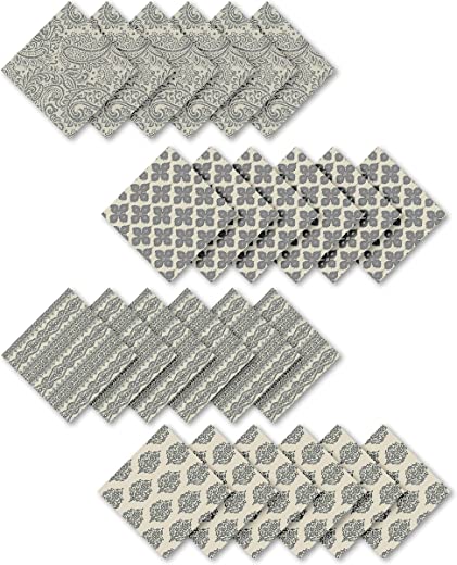 Elrene Home Fashions Everyday Casual Prints Assorted Fabric Decorative Cloth Napkins and Table Accessories, 17″x17″, Set of 24, Gray, 24 Count