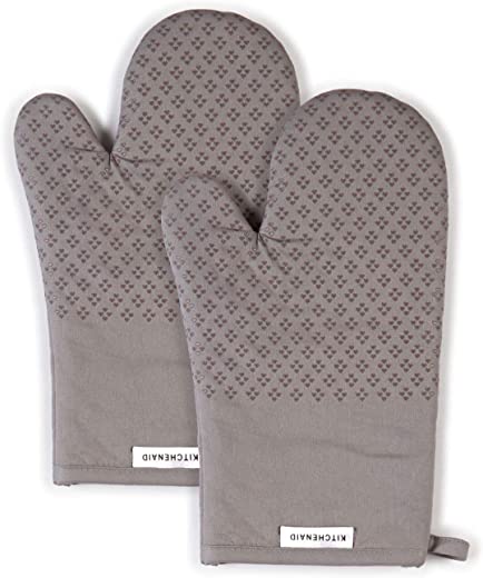 KitchenAid Asteroid Cotton Oven Mitts with Silicone Grip, Set of 2, Grey, 2 Count