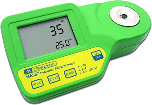 Milwaukee MA887 Digital Salinity Refractometer with Automatic Temperature Compensation, Yellow LED, 0 to 50 PSU, +/-2 PSU Accuracy, 1 PSU…