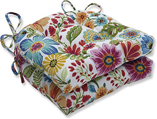 Pillow Perfect Outdoor/Indoor Gregoire Prima Reversible Chair Pads, 15.5″ x 16″, Blue, 2 Pack
