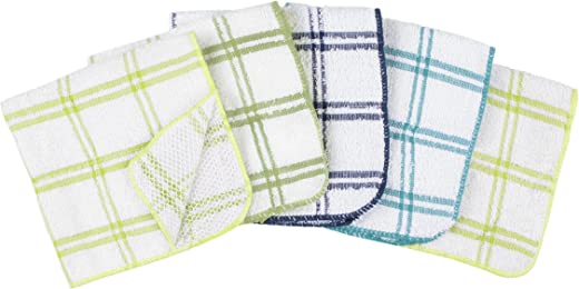 Ritz Cotton 12 by 12-Inch Dish Cloth with Poly Scour Side, Blue/Green, 5-Pack