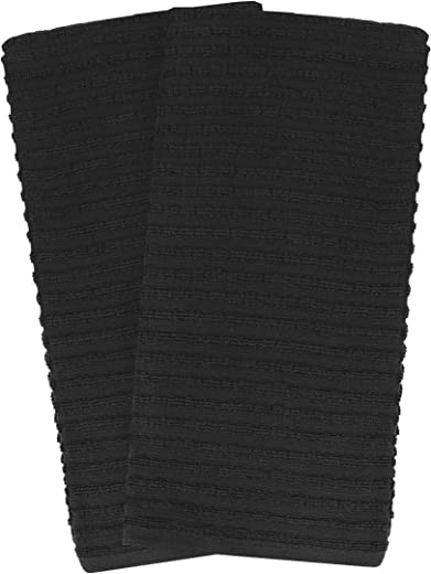 Ritz Royale Collection 100% Combed Terry Cotton, Highly Absorbent, Oversized, Kitchen Towel Set, 28″ x 18″, 2-Pack, Solid Black