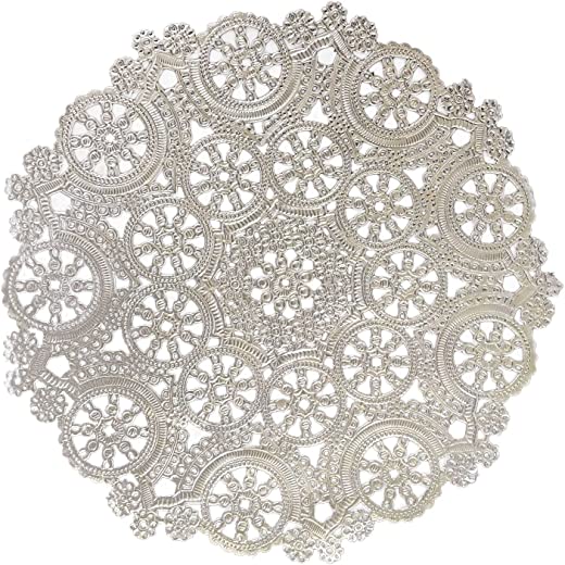 Royal Lace Fine Quality Paper Products, Medallion Lace Round Foil Paper Doilies, 12-Inch, Silver Foil, Pack of 6