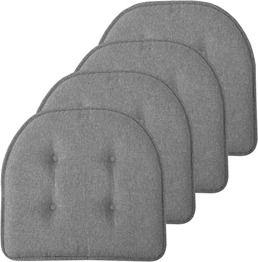 Sweet Home Collection Chair Cushion Memory Foam Pads Tufted Slip Non Skid Rubber Back U-Shaped 17″ x 16″ Seat Cover, 4 Count (Pack of 1), Grey