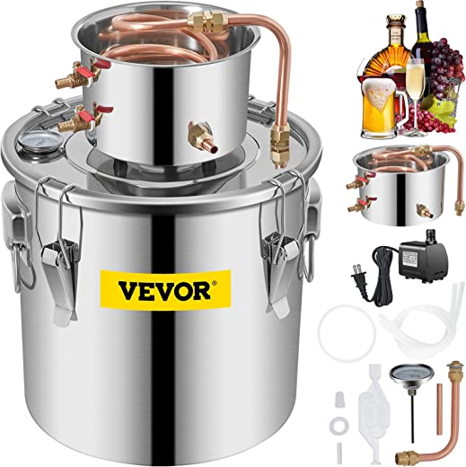 VEVOR Alcohol Still 9.6Gal 38L, Distillery Kit with Circulating Pump, Alcohol Still Copper Tube, Whiskey Distilling Kit w/Build-In Thermometer,…