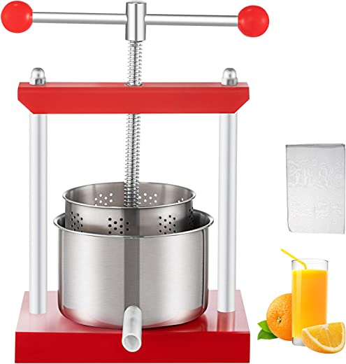 VEVOR Fruit Wine Press, 0.53Gal/2L Grape Press for Wine Making, Wine Press Machine with 2 Stainless Steel Barrels, Wine Cheese Fruit Vegetable…