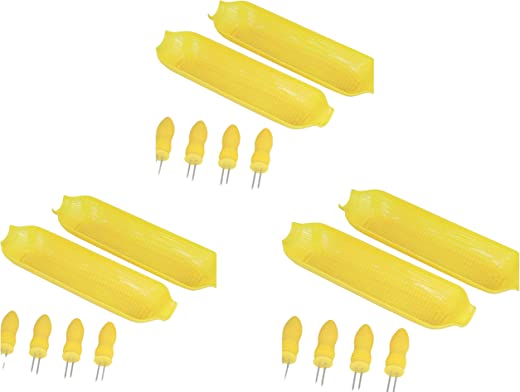 18 Piece Corn Cob Holders and Dish Set – Set of 6 Corn on the Cob Dishes and 12pc. Jumbo Soft grip Corn on the Cob Holders/Skewers