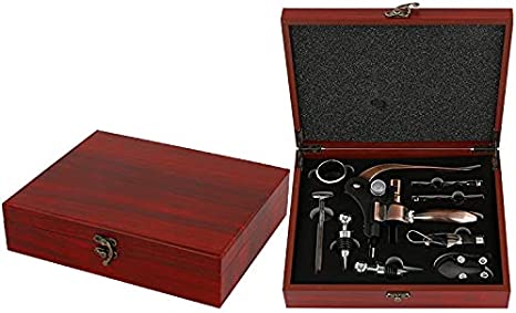 Arolly Manual Wine Bottle Opener Corkscrew Kit, Zinc Alloy Handle Opener Kit, 9 Pieces Wine Accessories with Stopper, Foil Cutter, Aerator, Pourer,…