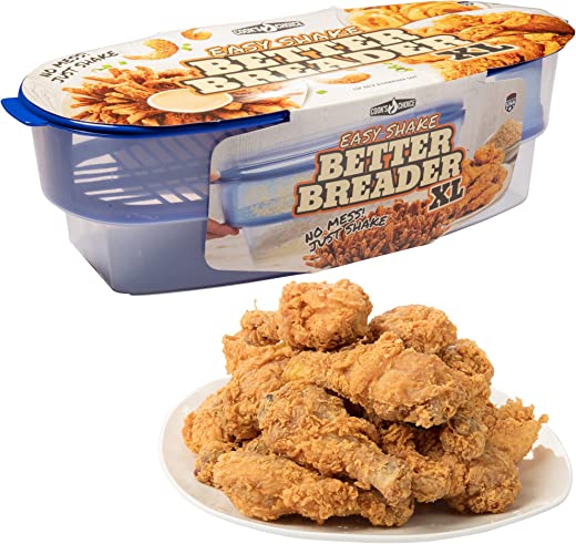 Cook’s Choice Original Better Breader Batter Bowl- All-in-One Mess Free Breading Station Tray for at Home or On-the-Go Clear/Blue