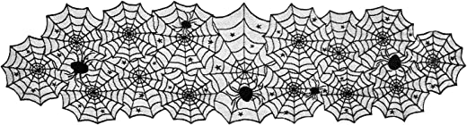 DII Black Lace Overlay Tabletop Collection Gothic Halloween Decor, Table Runner, 18×72, Spider Web