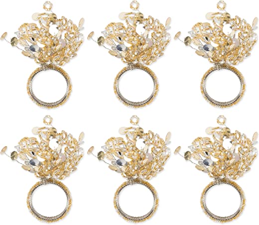 DII CAMZ10671 Napkin Rings, Set of 6, Beaded Sparkle Gold