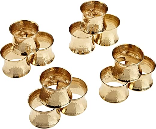 DII Decorative Buffet Basics Napkin Ring Set, Hammered Gold, 12 Count