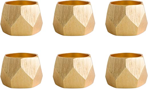 DII Decorative Geometric Napkin Ring Set, Triangle Band Gold, 6 Count