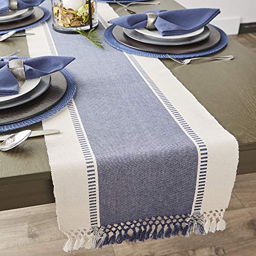 DII Dobby Stripe Woven Table Runner, 13×72-inch, French Blue
