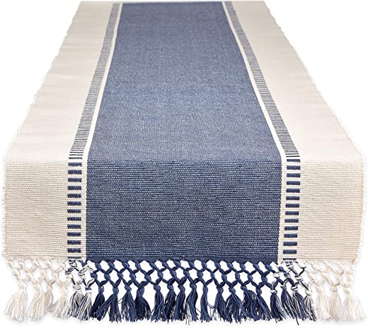 DII Dobby Stripe Woven Table Runner, 13×72-inch, French Blue