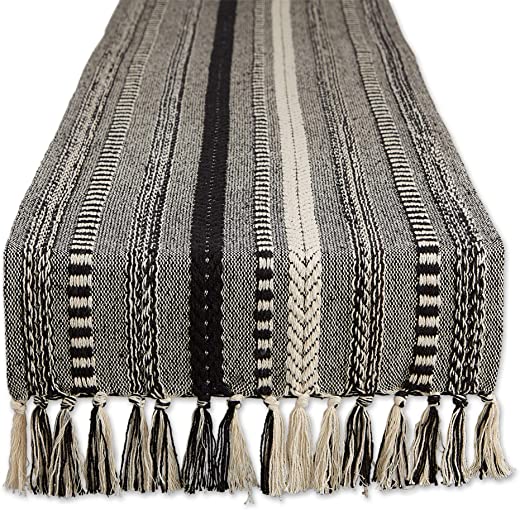 DII Farmhouse Braided Stripe Table Runner Collection, 15×72, Black
